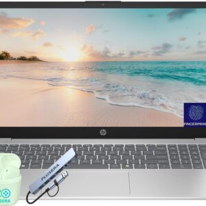 HP 15.6" FHD Business & Student Laptop Computer, 16GB RAM 256GB SSD, 8-Cores Intel Core i3 Processor, Windows 11 with PLUSERA Earphones & 8-in-1 Hub Included, Fingerprint Reader, Natural Silver
