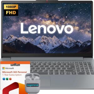 Lenovo IdeaPad 15.6" FHD Business Laptop with Microsoft 365 & Copilot AI, Intel Processor, 128GB SSD + 1TB Cloud Storage, Windows 11, SageNova Earphones, Arctic Grey